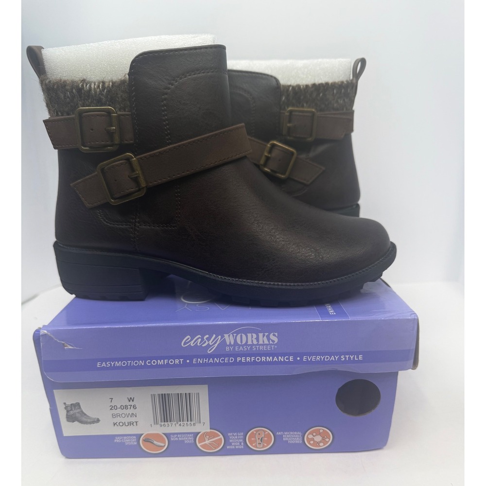 Easy Works by Easy Street Kourt Brown Boots Booties Size 7 W Buckle Zipper